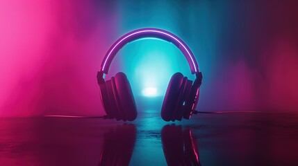 aporwave Headphones with Glowing Accents in Pink and Turquoise.