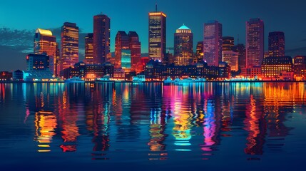 Fototapeta premium City and urban buildings at night. 