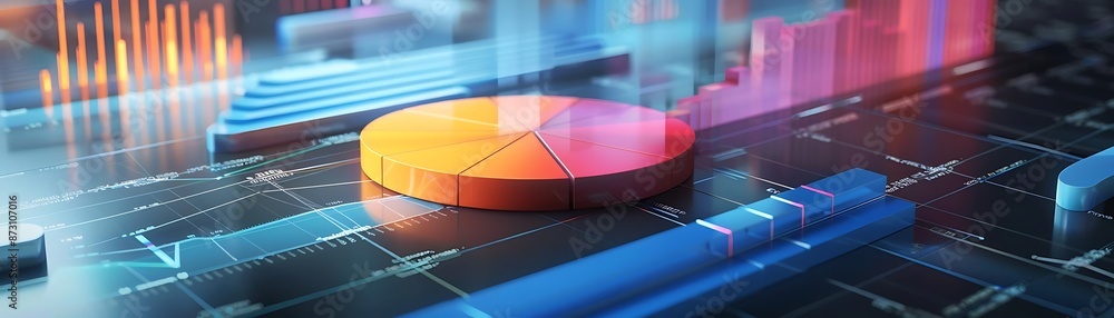 Poster 3d render of business charts and graphs with pie chart