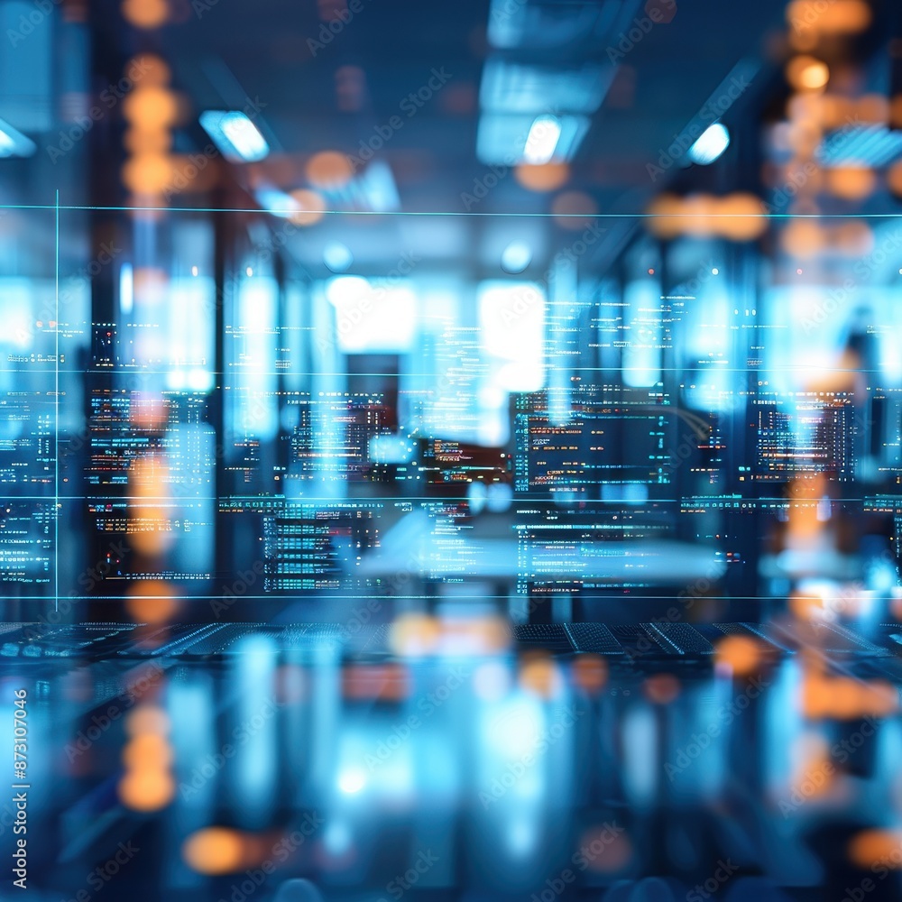 Aufkleber abstract image with blurred lights and digital lines representing technology and innovation in a fut