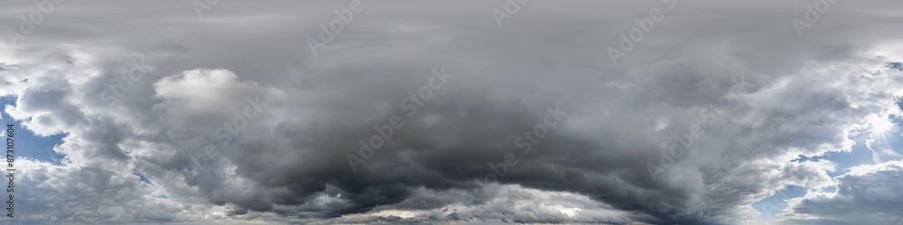 Poster cloudy dark sky 360 hdri panorama with rain clouds before storm for use in 3d graphics as sky dome o