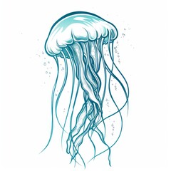 Naklejka premium Hand drawn jellyfish isolated sea creature. Modern underwater creature, deep ocean waters sealife character. Swimming marine creature, sea jellies Pacific nettle jellyfish.