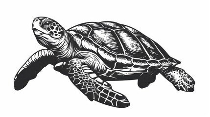 Obraz premium The caretta ocean terrapin with shell, an aquarium pet mascot for marine reptiles. The loggerhead sea turtle, a marine animal, a reptile for the sea.