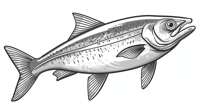 Isolated sketch icon of a salted or live herring fish. Image of an Atlantic herring, ocean underwater animal, seafood drawing. Illustration of a fisherman mascot, oily sardine, or Baltic iwashi fish.