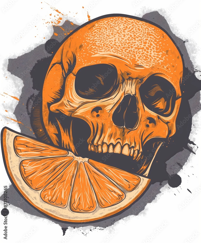 Canvas Prints a skull with an orange slice