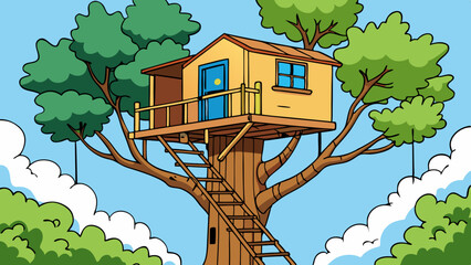 a treehouse high up in a tree 