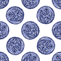 Indigo blue to dye effect abstract vector seamless pattern background. Modern masculine bold graphic bandana design for block print hand craft trend. 