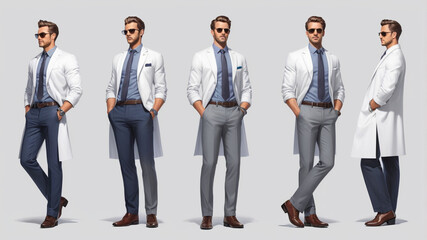 Obraz premium set of 3 d cartoon business men in white clothes with different poses
