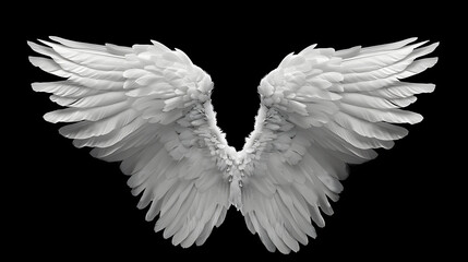 Obraz premium Realistic white angel wings isolated on solid black background. isolated on a solid black background. Illustrations