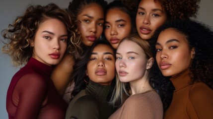 Obraz premium Studio shot of a multicultural beautiful girls with natural skin posing.young pretty asian, caucasian, afro woman posing cheerful together , lifestyle diverse nationality people concept
