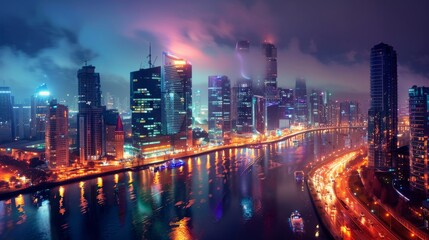 Obraz premium City night view river 