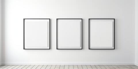 Three Blank Frames on a White Wall