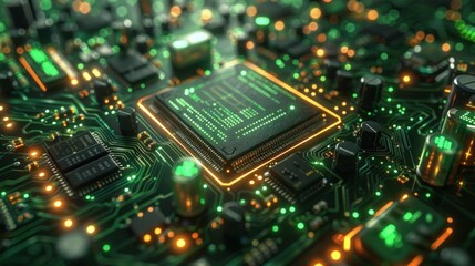 Obraz premium Closeup of a Circuit Board with Glowing Components