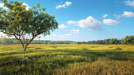 Fototapeta premium Savannah flat design side view grassland theme 3D render Complementary Color Scheme