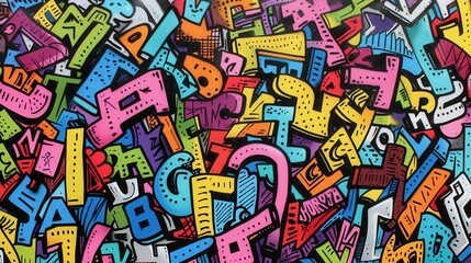 Obraz premium Vibrant street art graffiti, forming a seamless urban pattern