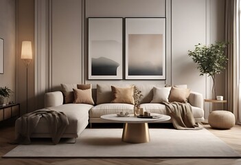Frame mockup, ISO A paper size. Living room poster mockup. Interior mockup with house white background. Modern interior design. 3D render