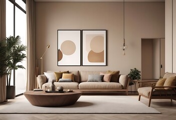 Frame mockup, ISO A paper size. Living room poster mockup. Interior mockup with house white background. Modern interior design. 3D render