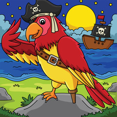 Pirate Parrot Colored Cartoon Illustration