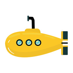 Vector submarine flat icon. Yellow submarine isolated on white background. flat design element.