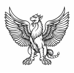 Fototapeta premium Medieval gryphon coat of arms illustration. Hand drawn heraldic gryphon, mythical animal. Mythology creature medieval coat of arms.