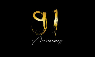 Fototapeta premium Number 91 Anniversary Handwriting Gold Abstract Logo