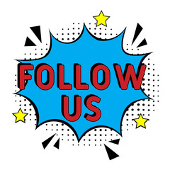 Follow us Comic pop-art style. Contest pop art comic style. Can be used for business, marketing and advertising.