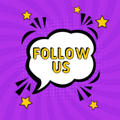 Follow us Comic pop-art style. Contest pop art comic style. Can be used for business, marketing and advertising.