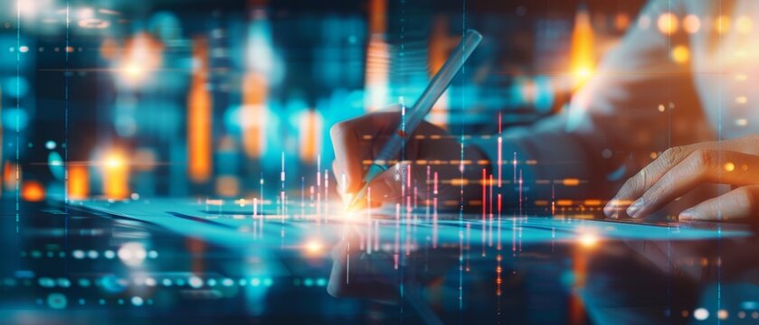 Business analyst working on global consumer index report, detailed financial study, concept