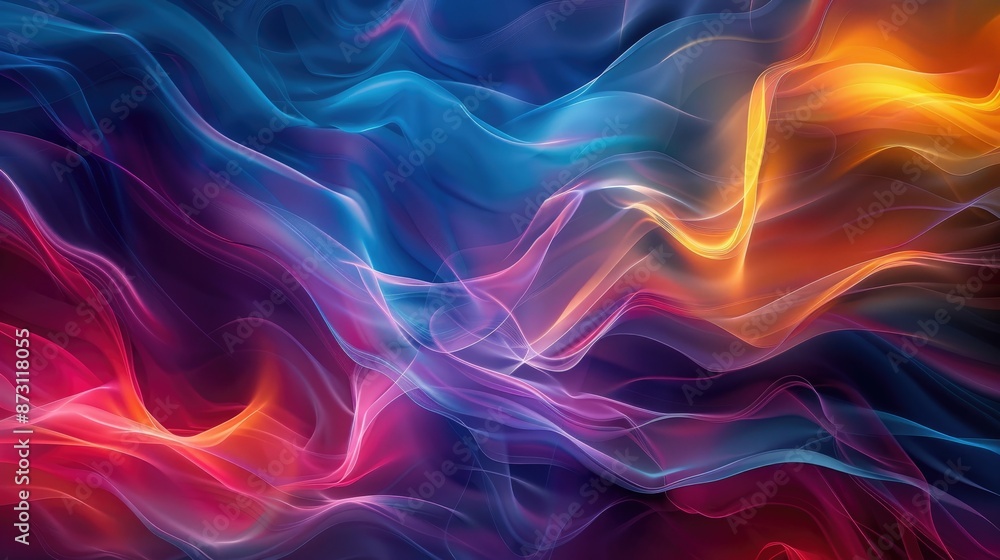 Poster a dynamic abstract background with flowing, wave-like textures in vibrant hues