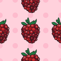 Seamless vector pattern with berries on polka dot background