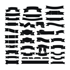 Banner ribbon set silhouette vector black shape	