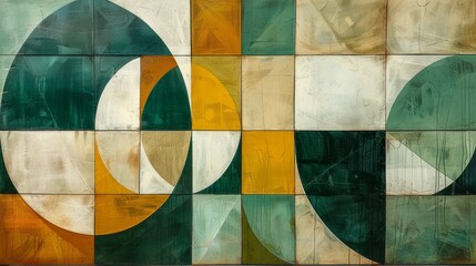 Abstract Geometric Composition in Green, White, and Yellow