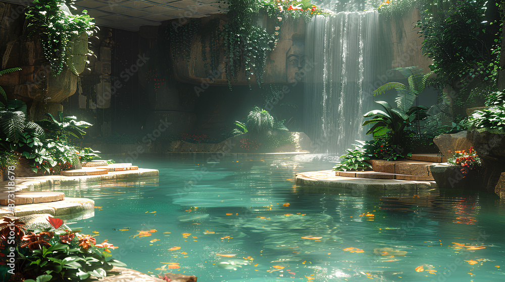 Wall mural garden of Eden cyberpunk elements 3d rendering