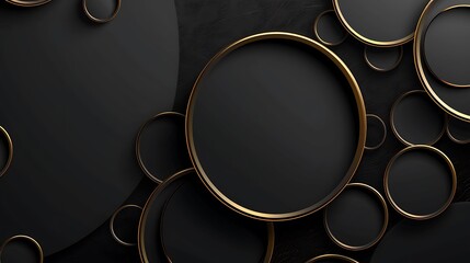 Black background with golden circles, simple and elegant, minimalistic luxury, ultra HD high quality