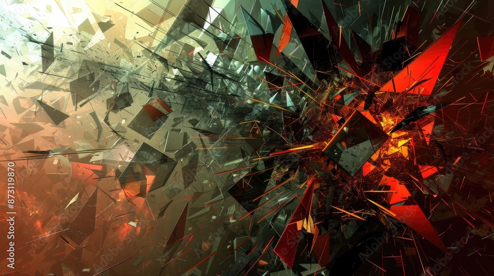 Aufkleber a dynamic abstract background with fragmented shards and glass-like textures.