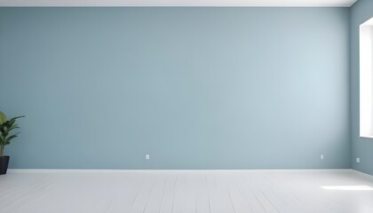 Neutral dusty blue color empty room with light from the window in modern interior. Wall scene mockup for showcase with copy space. Generative AI