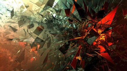 A dynamic abstract background with fragmented shards and glass-like textures.