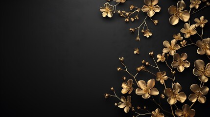 Black background with golden floral accents, simple and elegant, minimalistic luxury, ultra HD high quality
