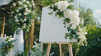 Wedding Ceremony Decor: Blank Sign with Floral Accents
