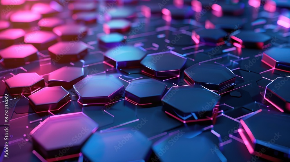 Poster a futuristic abstract background with hexagonal patterns and neon accents.