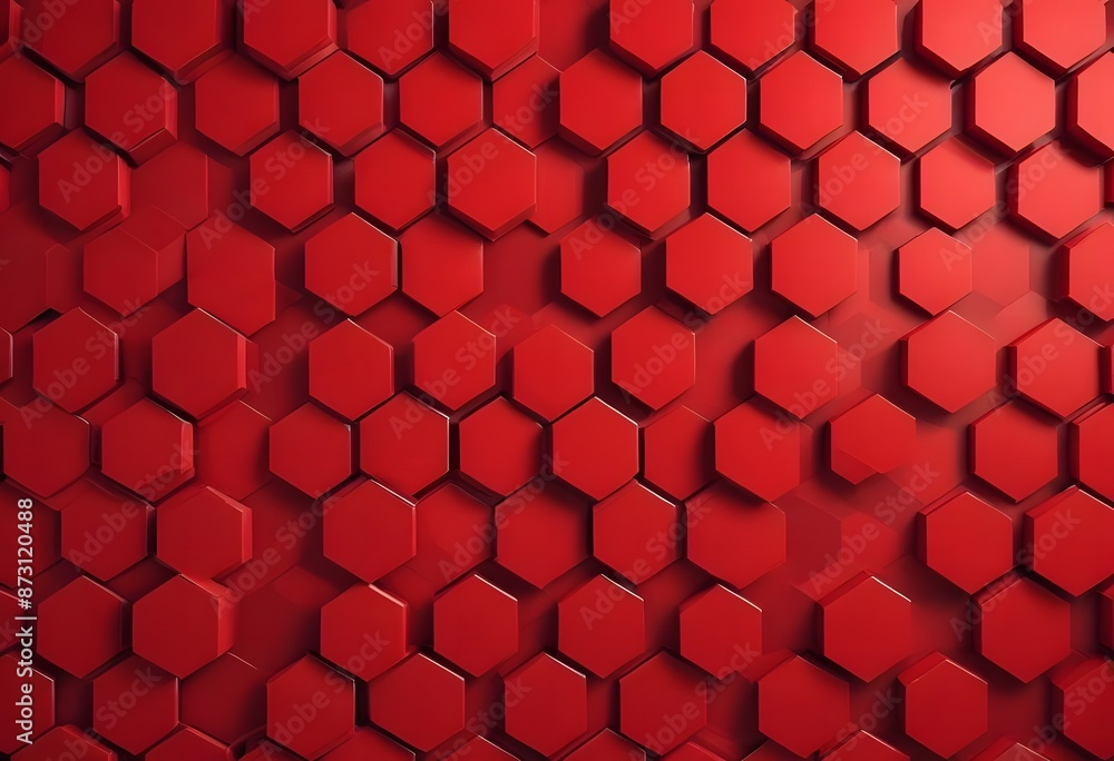 Poster futuristic block wall high tech 3d rendering of red hexagons tile pattern. ai generate
