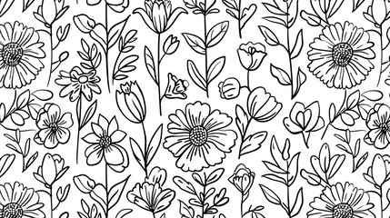Obraz premium Elegant Black and White Floral Pattern with Detailed Botanical