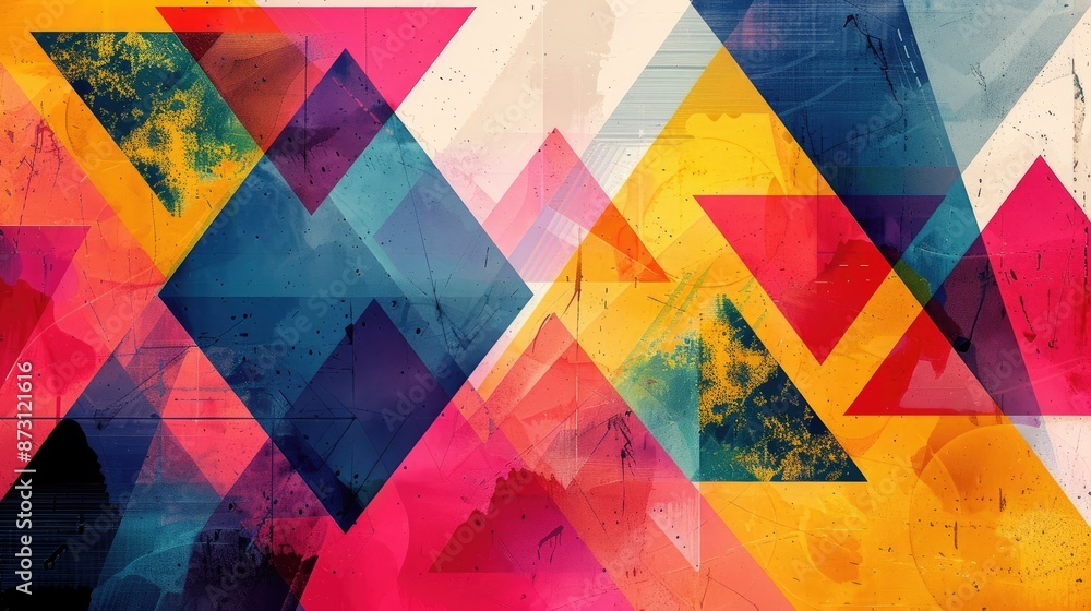 Poster a geometric abstract background with overlapping triangles and bold colors