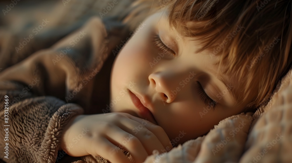 Poster peaceful child resting in deep rejuvenating rem sleep with tranquil expression