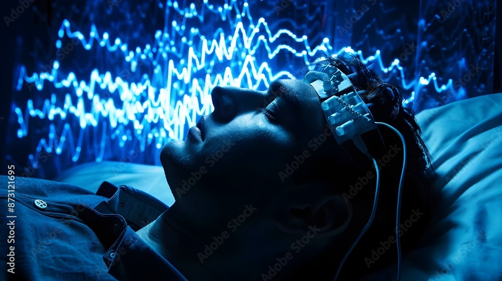 Poster electroencephalogram capturing brainwave patterns during rem sleep monitoring