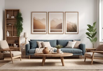Frame mockup, ISO A paper size. Living room poster mockup. Interior mockup with house white background. Modern interior design. 3D render