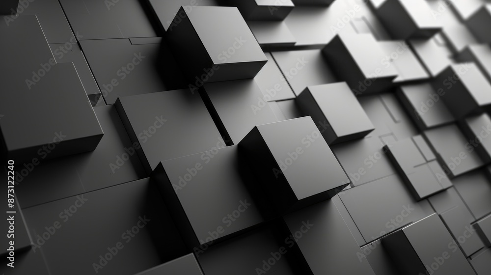 Poster a modern abstract background with 3d cubes and shadows in a monochromatic palette.