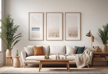 Frame mockup, ISO A paper size. Living room poster mockup. Interior mockup with house white background. Modern interior design. 3D render
