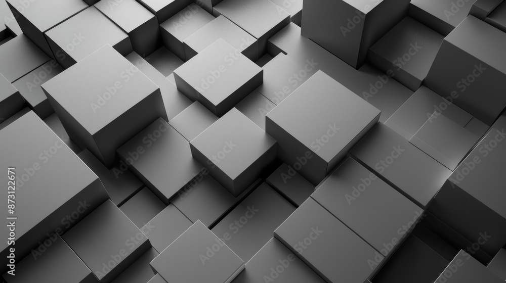 Poster a modern abstract background with 3d cubes and shadows in a monochromatic palette.