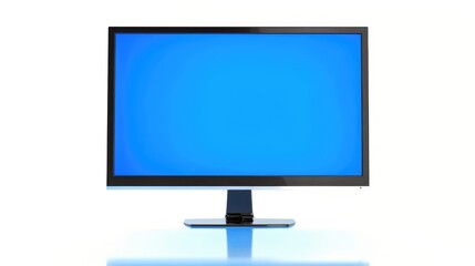 Fototapeta premium Blue screen computer monitor with reflection on white background
